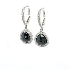 Load image into Gallery viewer, 14K White Gold and Rose Cut Black Diamond Earrings