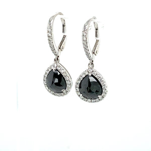 14K White Gold and Rose Cut Black Diamond Earrings