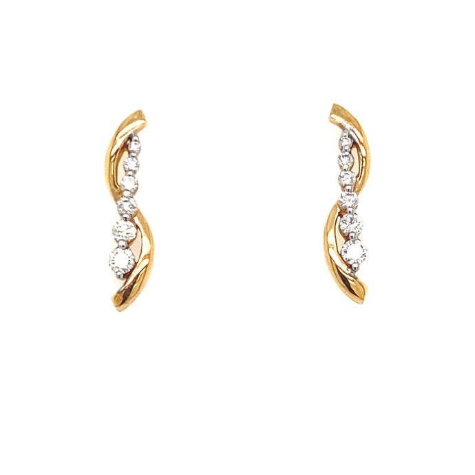 14K Yellow Gold and Diamond Curve Earrings
