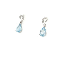 Load image into Gallery viewer, 14K White Gold Aquamarine and Diamond Dangle Earrings