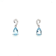 Load image into Gallery viewer, 14K White Gold Aquamarine and Diamond Dangle Earrings