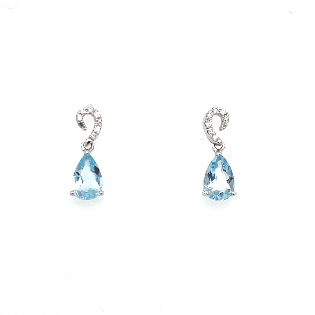 14K White Gold Aquamarine and Diamond Dangle Earrings