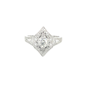 18K White Gold Diamond Vintage Inspired Engagement Ring