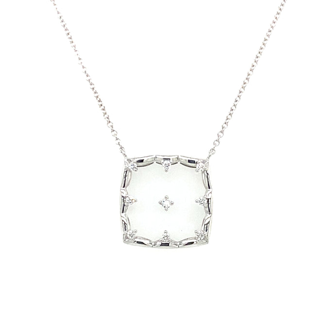 14K White Gold Floating Diamond Square Necklace