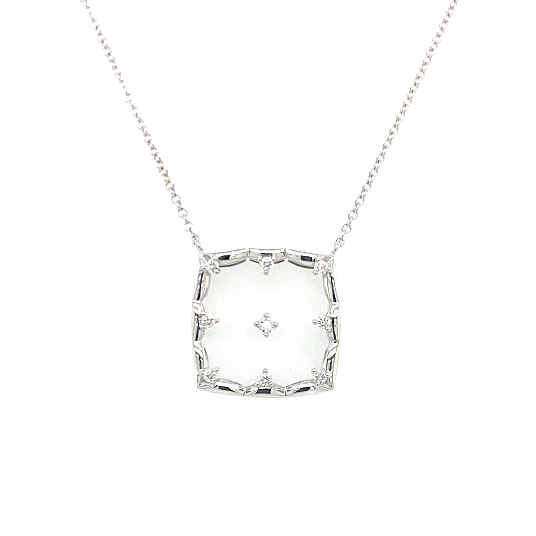 14K White Gold Floating Diamond Square Necklace
