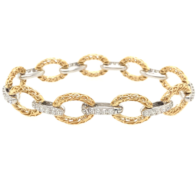 14K Two-Tone Gold Diamond Link Tennis Bracelet