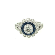 Load image into Gallery viewer, 14K White Gold Diamond and Blue Sapphire Halo Ring