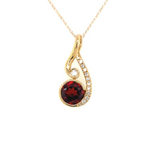 Load image into Gallery viewer, 14K Yellow Gold Garnet and Diamond Swirl Pendant