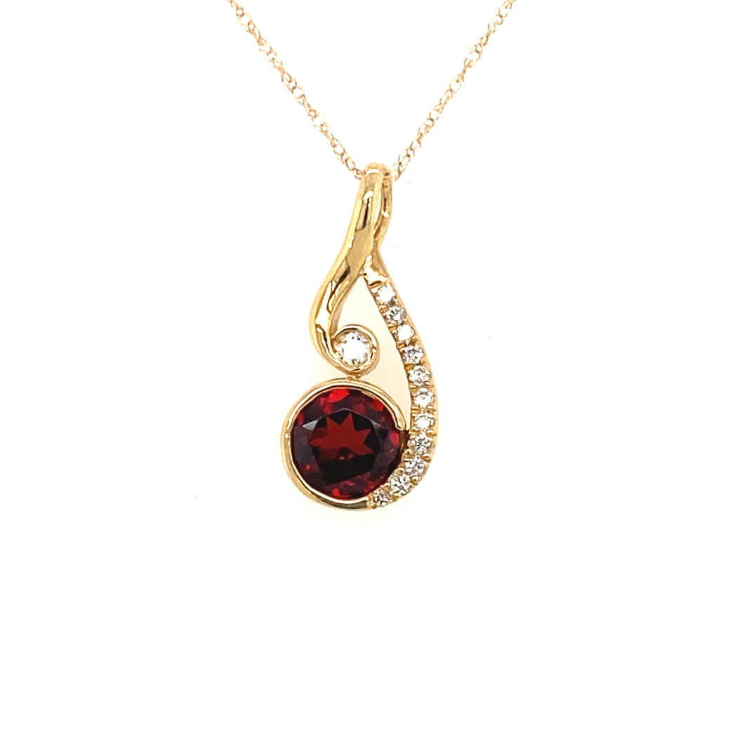 14K Yellow Gold Garnet and Diamond Swirl Pendant