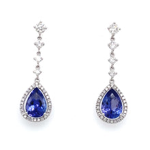 Load image into Gallery viewer, 14K White Gold Pear Tanzanite and Diamond Halo Earrings
