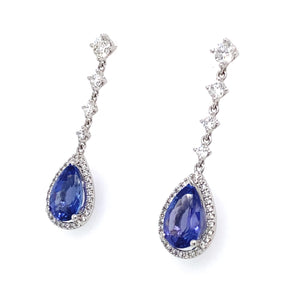 14K White Gold Pear Tanzanite and Diamond Halo Earrings