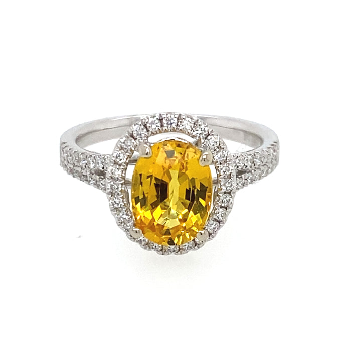 14K White Gold Yellow Sapphire and Diamond Halo Ring