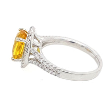 Load image into Gallery viewer, 14K White Gold Yellow Sapphire and Diamond Halo Ring