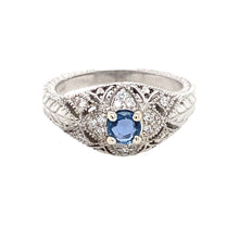 Load image into Gallery viewer, 14K White Gold Antique Inspired Sapphire and Diamond Ring