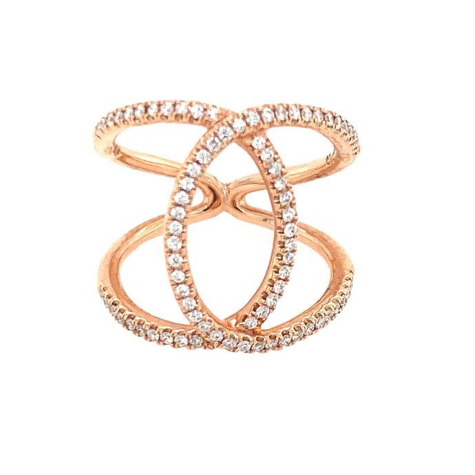 14K Rose Gold and Diamond Interlocking Fashion Ring