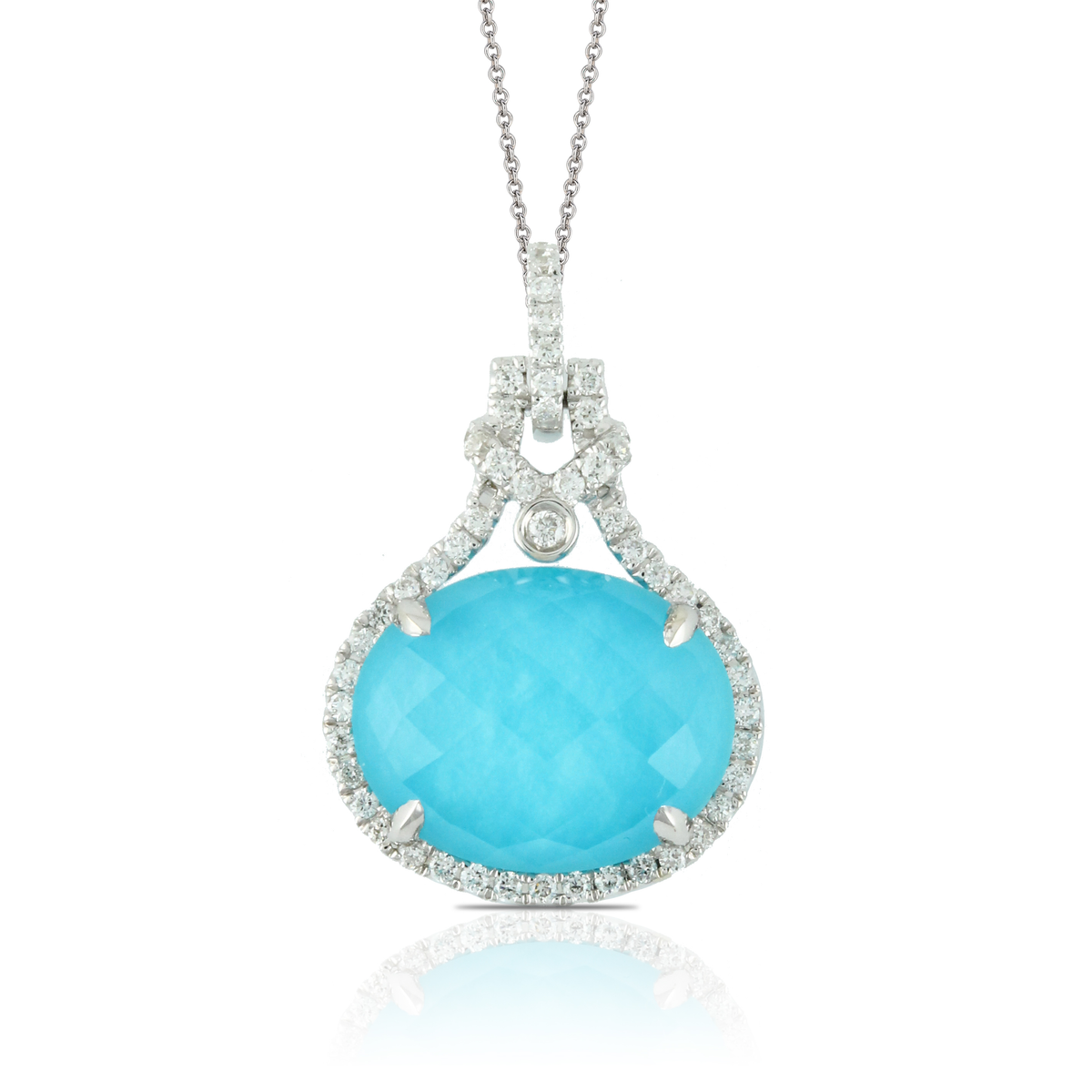 18K White Gold Turquoise and Diamond Drop Pendant Dynamic Designs Jewelry
