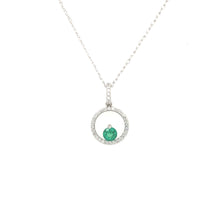 Load image into Gallery viewer, 14K White Gold Diamond and Emerald Circle Necklace