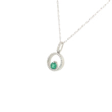 Load image into Gallery viewer, 14K White Gold Diamond and Emerald Circle Necklace