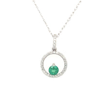 Load image into Gallery viewer, 14K White Gold Diamond and Emerald Circle Necklace