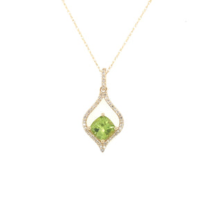 14K Yellow Gold Diamond and Peridot Drop Necklace