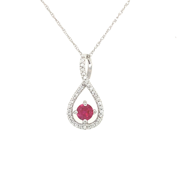 14K White Gold Ruby and Diamond Infinity Necklace