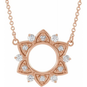 14K Rose Gold Diamond Sun Necklace