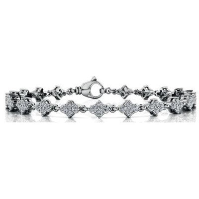 14K White Gold Diamond Cluster Tennis Bracelet