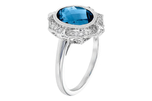 14K White Gold London Blue Topaz and Diamond Halo Ring