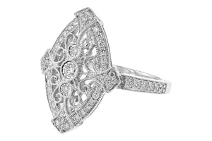 14K White Gold Art Deco Inspired Diamond Fashion Ring