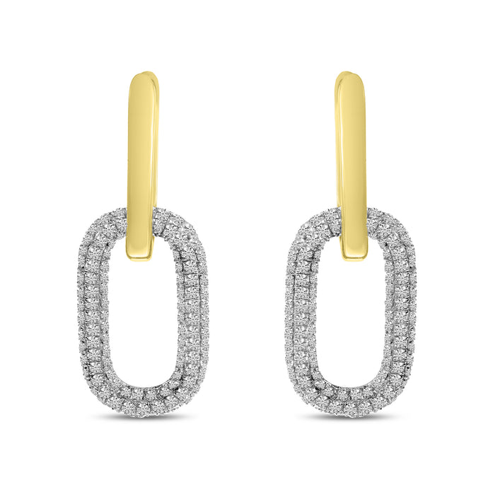 14K Yellow Gold Pave Diamond Link Earrings