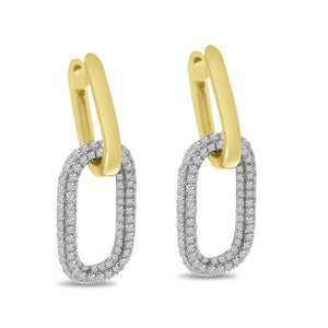 14K Yellow Gold Pave Diamond Link Earrings