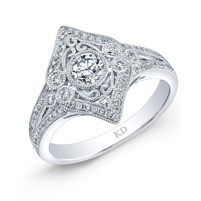 18K White Gold Diamond Vintage Inspired Engagement Ring