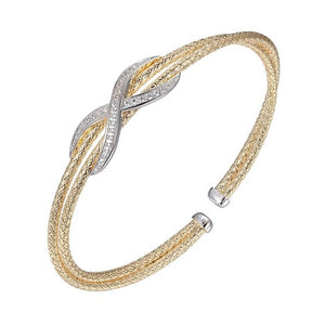 Sterling Silver Yellow Gold Plated Twisted Mesh Infinity Bangle