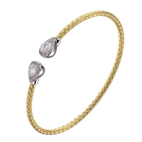 Sterling Silver Yellow Gold Plated Pear Cuff Bracelet
