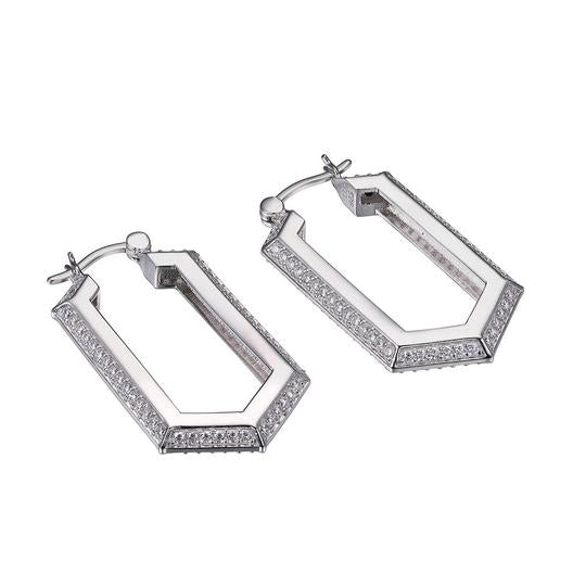 Sterling Silver Cubic Zirconia Cadre Angled Hoops