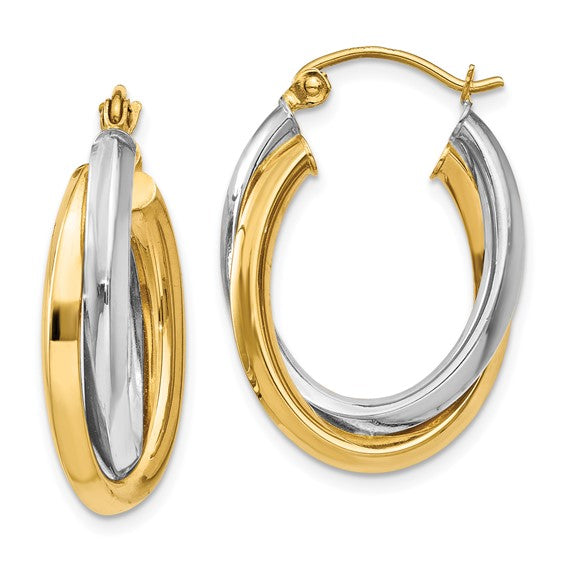 14K Two-Tone Gold Twisted Hoop Earrings