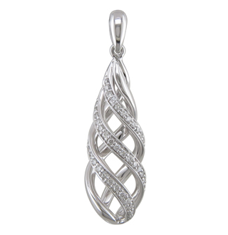 14K White Gold Diamond Woven Drop Pendant
