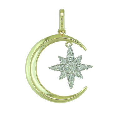 14K Two-Tone Gold and Diamond Star + Moon Pendant