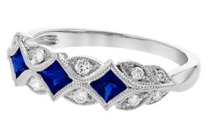14K White Gold Vintage Inspired Blue Sapphire Band