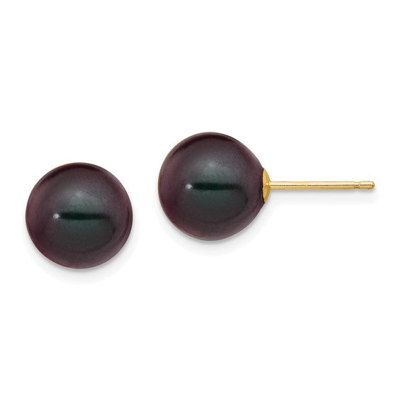 14K Yellow Gold Cultured Black Pearl Stud Earrings