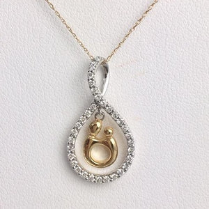 14K Two-Tone Gold Diamond Mother and Child Pendant