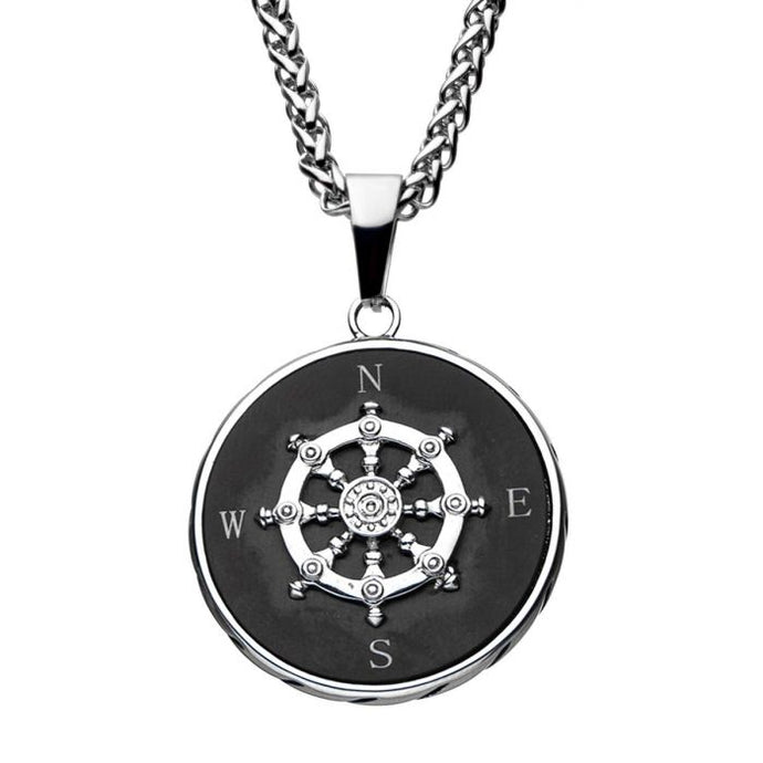 Stainless Steel Ship's Wheel Compass Pendant
