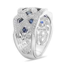 Load image into Gallery viewer, 14K White Gold Sapphire and Diamond Vintage Inspired Ring