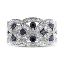 Load image into Gallery viewer, 14K White Gold Sapphire and Diamond Vintage Inspired Ring