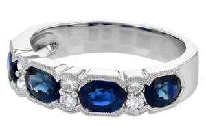 14K White Gold, Blue Sapphire and Diamond Fashion Ring